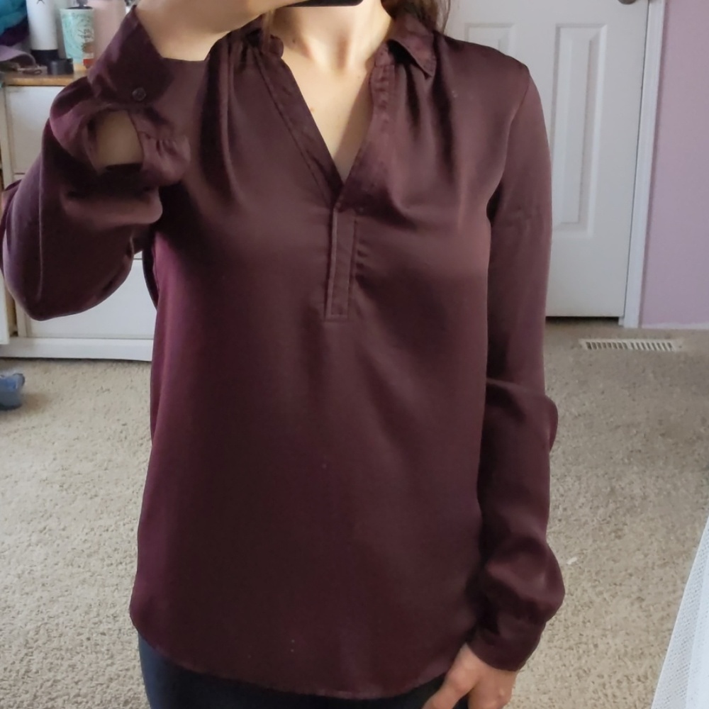 LOFT Burgundy Collar Blouse